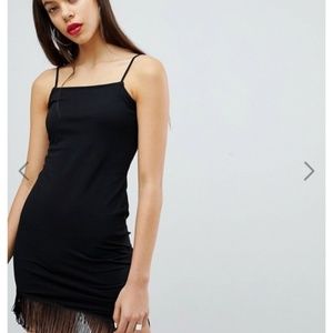 ASOS black square neck fringe bodycon flapper
